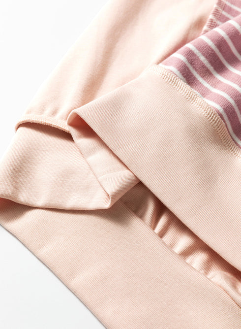 Exposed Stitch Patchwork Stripe Long Sleeve Cotton Top