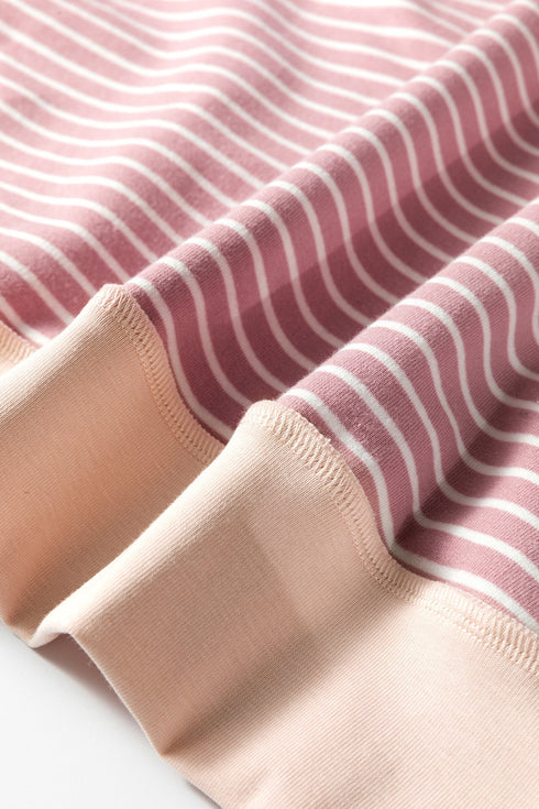 Exposed Stitch Patchwork Stripe Long Sleeve Cotton Top