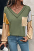 Exposed Stitch V Neck Long Sleeve Relaxed Fit Top