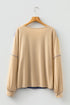Exposed Stitch V Neck Long Sleeve Relaxed Fit Top