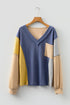 Exposed Stitch V Neck Long Sleeve Relaxed Fit Top