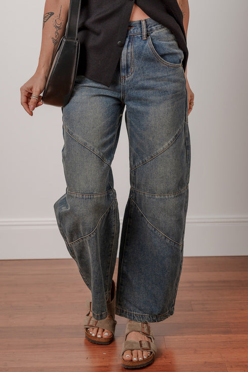 Exposed Stitching High Waist Relaxed Wide Leg Jeans