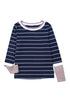 Extend Color Block Cuffs Rib Knit Striped Pullover