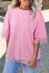 Eyelash Floral Lace Patchwork Half Sleeve Oversized Tee