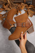 Eyelet Buckle Detail Chunky Heel Faux Leather Western Boots