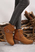 Eyelet Buckle Detail Chunky Heel Faux Leather Western Boots