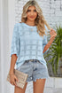 Eyelet Checker Knit Half Sleeve Top