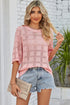 Eyelet Checker Knit Half Sleeve Top