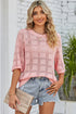 Eyelet Checker Knit Half Sleeve Top