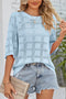 Eyelet Checker Knit Half Sleeve Top