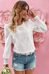 Eyelet Embroidered Smocked Cuff Cotton Blouse