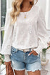 Eyelet Embroidered Smocked Cuff Cotton Blouse