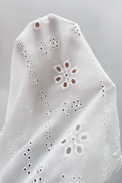 Eyelet Embroidered Smocked Cuff Cotton Blouse