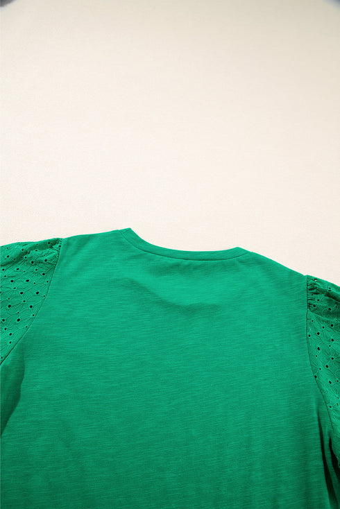 Eyelet Flutter Sleeve Mixed Media Knit Top