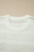 Eyelet Hollow Out Knit Ribbed Trim Short Sleeve Sweater