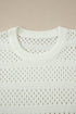 Eyelet Hollow Out Knit Ribbed Trim Short Sleeve Sweater