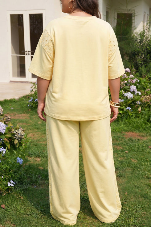 Eyelet Lace Panel Accent Two Piece Loungewear
