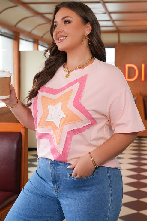 Eyelet Lace Star Applique Cotton Blend Tee