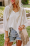Eyelet Patchwork V Neck Oversized High Low Hem Top