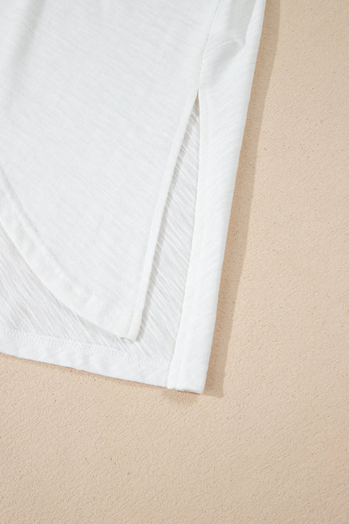 Eyelet Patchwork V Neck Oversized High Low Hem Top