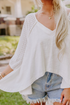 Eyelet Patchwork V Neck Oversized High Low Hem Top