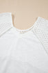 Eyelet Patchwork V Neck Oversized High Low Hem Top