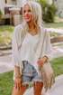 Eyelet Patchwork V Neck Oversized High Low Hem Top