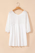Eyelet Patchwork V Neck Oversized High Low Hem Top
