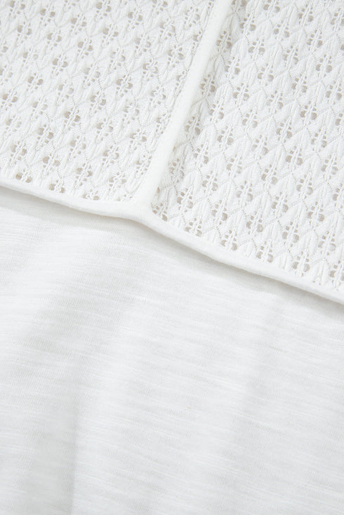 Eyelet Patchwork V Neck Oversized High Low Hem Top