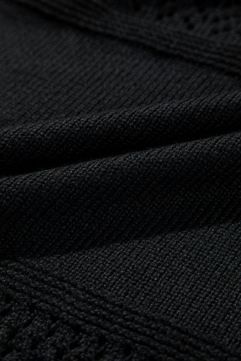 Eyelet Pattern Detail V Neck Drop Shoulder Sweater