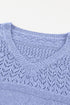Eyelet Pattern Detail V Neck Drop Shoulder Sweater