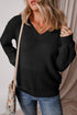 Eyelet Pattern Detail V Neck Drop Shoulder Sweater