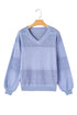 Eyelet Pattern Detail V Neck Drop Shoulder Sweater