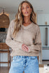 Eyelet Pattern Detail V Neck Drop Shoulder Sweater