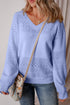Eyelet Pattern Detail V Neck Drop Shoulder Sweater