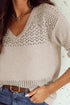 Eyelet Pattern Detail V Neck Drop Shoulder Sweater