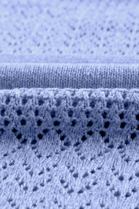 Eyelet Pattern Detail V Neck Drop Shoulder Sweater