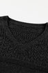 Eyelet Pattern Detail V Neck Drop Shoulder Sweater