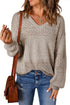 Eyelet Pattern Detail V Neck Drop Shoulder Sweater