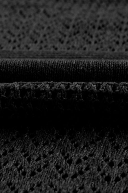 Eyelet Pattern Detail V Neck Drop Shoulder Sweater