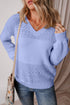 Eyelet Pattern Detail V Neck Drop Shoulder Sweater