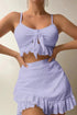 Eyelet Pattern Knotted Ruffle Trim 3pcs Bikini Set