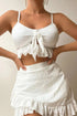 Eyelet Pattern Knotted Ruffle Trim 3pcs Bikini Set