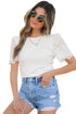 Eyelet Puff Sleeve Ribbed Knit Mixed Media Top