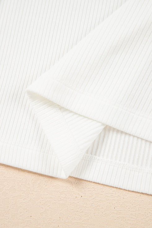 Eyelet Puff Sleeve Ribbed Knit Mixed Media Top