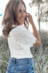 Eyelet Puff Sleeve Ribbed Knit Mixed Media Top