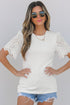 Eyelet Puff Sleeve Ribbed Knit Mixed Media Top