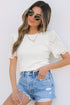 Eyelet Puff Sleeve Ribbed Knit Mixed Media Top