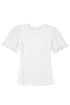 Eyelet Puff Sleeve Ribbed Knit Mixed Media Top