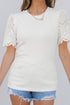 Eyelet Puff Sleeve Ribbed Knit Mixed Media Top